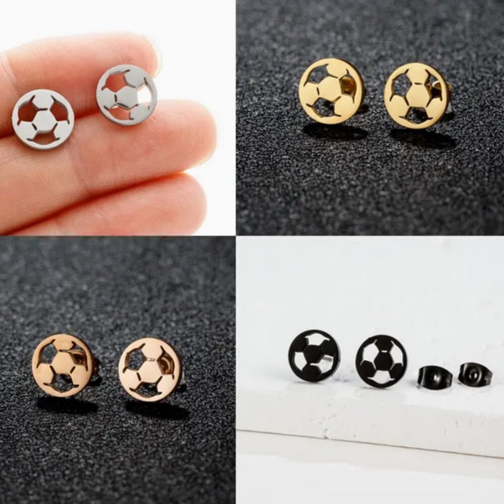 Soccer Ball Stainless Steal Stud Earrings NWT